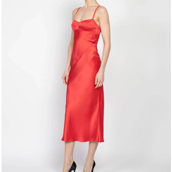 Anna October Sleeveless Bustier Open Back Silky Midi Slip Dress Red Small - Picture 7 of 14